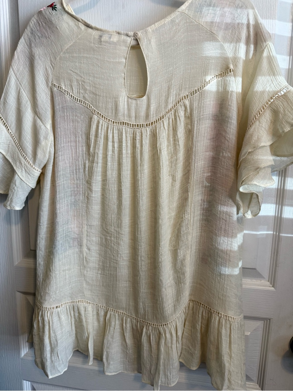 Umgee Cream Embroidered Ruffle Sleeve Tunic - Picture 5 of 8
